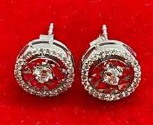 CERTIFIED BRAND NEW 14K WHITE GOLD AND DIAMOND STUD EARRINGS.