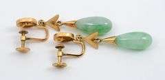 Oriental Motif 14k Jade Screwback Earrings