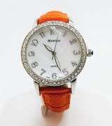 Beautiful Mother of Pearl & Gemstone Watch-Orange Genuine Leather Band