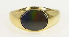 14K Yellow Gold Oval Ammolite Triplet Vintage Men's Retro Ring