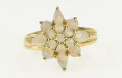 10K Yellow Gold Vintage Natural Opal Squared Cluster Vintage Ring