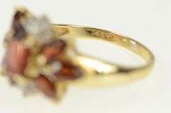 14K Yellow Gold Marquise Garnet Diamond Cluster Statement Ring