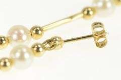 14K Yellow Gold Pearl Beaded Vintage Bar Dangle Chain Earrings