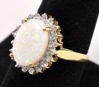 Sparkling Opal And Diamond Ring in 14K Yellow Gold