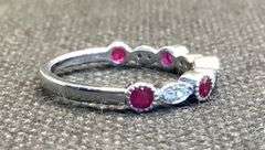 SPECTACULAR 14K WHITE GOLD RUBY AND DIAMOND HALF ETERNITY RING