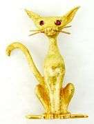 Exceptional Vintage 14K Cat Pin with Topaz Eyes