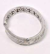 CZ Hinged Cuff Bracelet In Sterling Silver