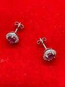 14K WHITE GOLD TOURMALINE AND DIAMOND STUD EARRINGS