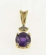 10K Yellow Gold Round Amethyst Diamond Accent Vintage Pendant