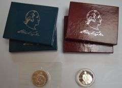 2 Proof 1982 S & 2 1982 D Unc Washington Comm Half Dollar Box &Paper