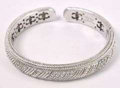 CZ Hinged Cuff Bracelet In Sterling Silver