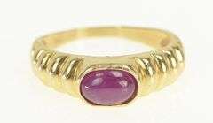 14K Yellow Gold Oval Natural Ruby Cabochon Retro Scalloped Ring
