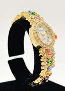 Ladies Geneva & Gemstone Watch, 18kt Yellow GP Cuff