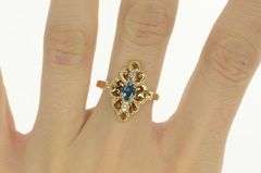 10K Yellow Gold Oval Blue Topaz Diamond Accent Cocktail Ring