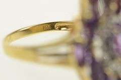 10K Yellow Gold Marquise Amethyst Diamond Cluster Statement Ring
