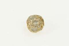 14K Yellow Gold Ornate Wavy Two Tone CZ Encrusted Bead Charm/Pendant