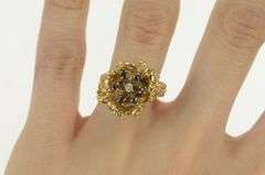 14K Yellow Gold Diamond Sapphire Textured Abstract Cluster Ring