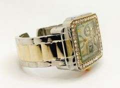Fancy Square Face Geneva Cuff Watch with Gemstones!