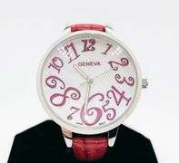 Big Numbers Geneva Watch w/ Mother of Pearl Face & Genuine Leather Strap