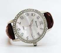 Beautiful Mother of Pearl & Gemstone Watch-Red Genuine Leather Band