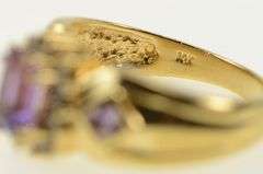 10K Yellow Gold Emerald Cut Amethyst Diamond Halo Vintage Ring
