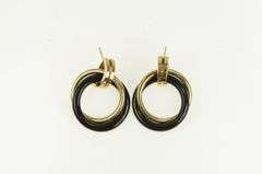 14K Yellow Gold Retro Black Onyx Door Knocker Ring Dangle Earrings