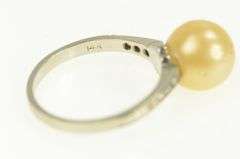 14K White Gold 1950's Pearl Diamond Accent Classic Vintage Ring