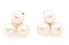 Vintage David Webb Cultured Pearl and 0.18ctw Diamond Earrings in 18K