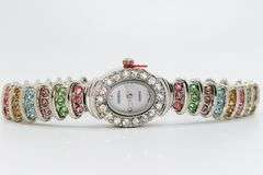 Ladies Geneva & Gemstone Watch, 18kt White Gold Plated