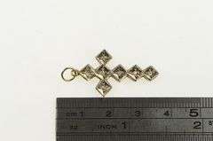 10K Yellow Gold Victorian Squared Pattern Cross Christian Pendant