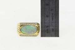 14K Yellow Gold Oval Opal Diamond Squared Vintage Statement Ring