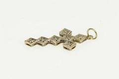 10K Yellow Gold Victorian Squared Pattern Cross Christian Pendant