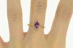 14K Yellow Gold Marquise Amethyst Diamond Halo Vintage Ring