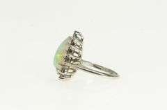 14K White Gold Pear Opal Diamond Halo Vintage Statement Ring
