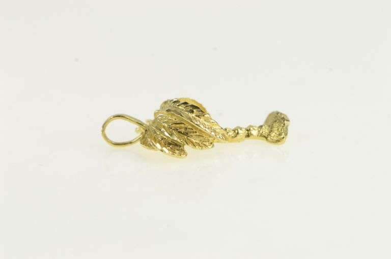 14K Yellow Gold Diamond Cut Palm Tree Tropical Motif Charm/Pendant