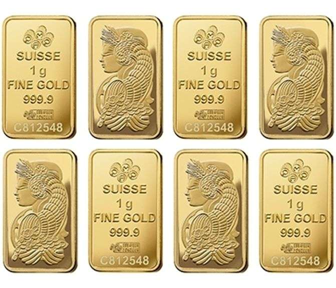 GROUP LOT OF 8X 1.0 GRAM PURE GOLD BARS