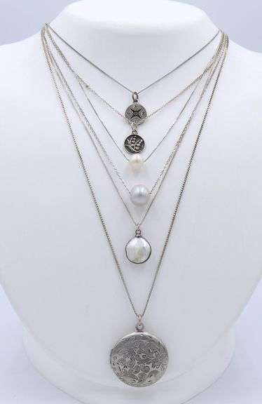 Group Lot of 6 Vintage 925 Sterling Silver Necklaces