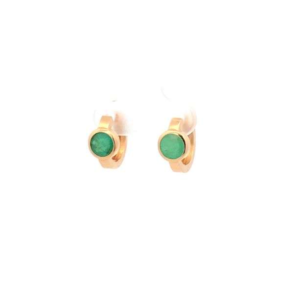 14K Yellow Gold 1.30 Ctw Round Emerald Vintage Classic Hoop Earrings