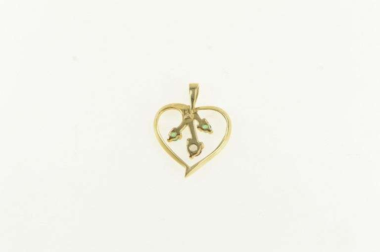 14K Yellow Gold Cubic Zirconia Emerald Heart Valentine Love Pendant