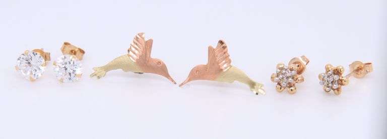 10KT Yellow Gold Three Set Stud Earrings