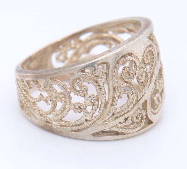Sterling Silver Wide Filigree Band