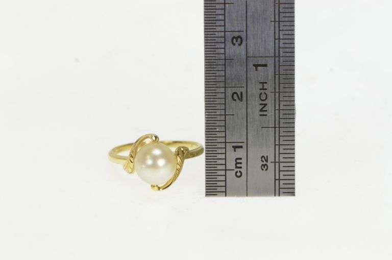 14K Yellow Gold 7.6mm Pearl Classic Vintage Bypass Ring