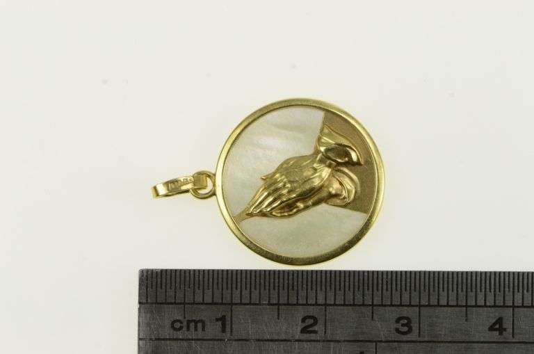 14K Yellow Gold Mother of Pearl Prayer Hands Faith Charm/Pendant