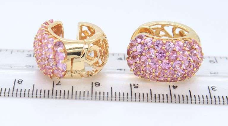 Wonderful Yellow Gold 6ctw Pink Sapphire Pave Earrings