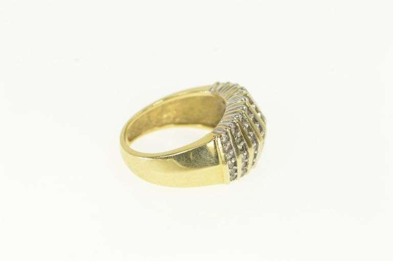 14K Yellow Gold 1.00 Ctw Diamond Striped Vintage Statement Ring