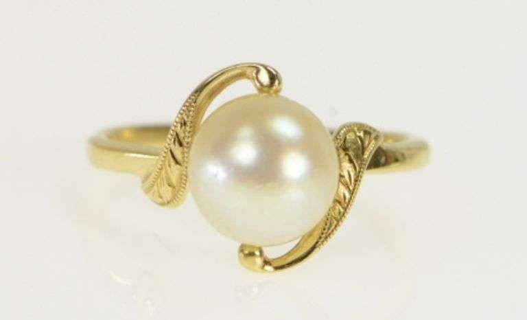 14K Yellow Gold 7.6mm Pearl Classic Vintage Bypass Ring