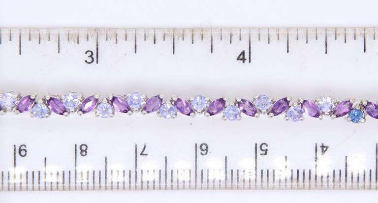Charming White Gold Amethyst and Tanzanite Tennis Bracelet
