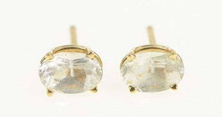 14K Yellow Gold Oval Vintage CZ Solitaire Classic Stud Earrings