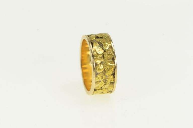14K Yellow Gold 8.0mm Textured Nugget Gold Rush Band Ring