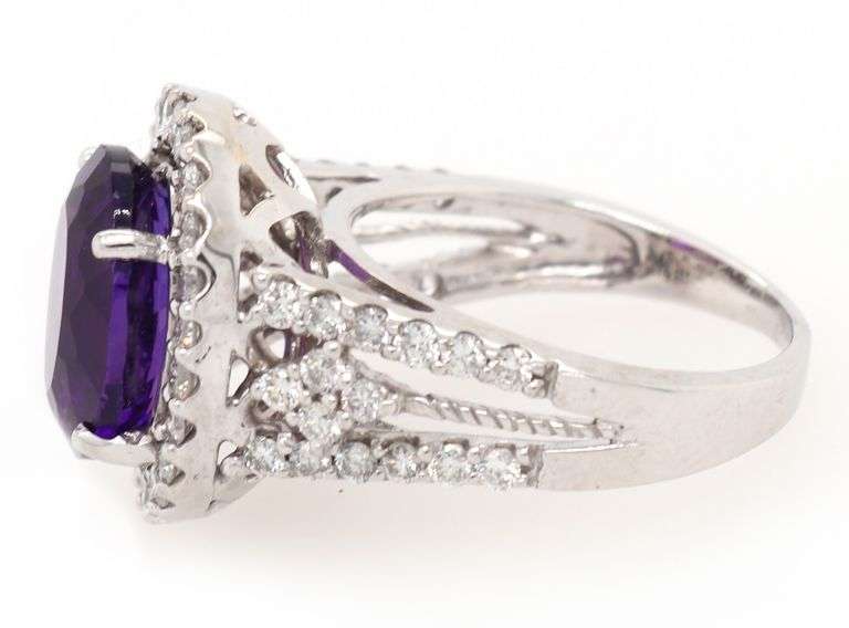 5.75ct Oval Amethyst and 1.10ctw Diamond Frame Ring in 14K